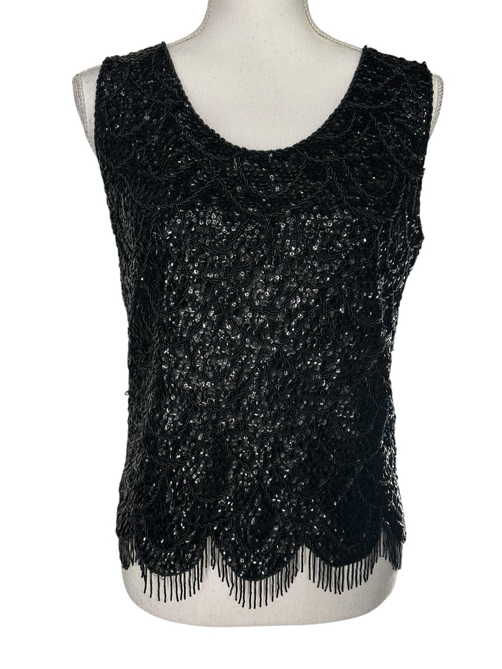 Vintage Black Sequin & Beaded Formal Sleeveless Top / Small / Whimsigoth Fairy